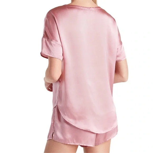 LAST ONE!! NWT $148 100% Silk 2-Piece Pajamas Short Pants/Short Sleeves Pink S - Picture 5 of 11